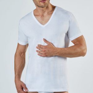 LIABEL – Maglia Scollo A “V” In Cotone Jersey – Bianco – Nero