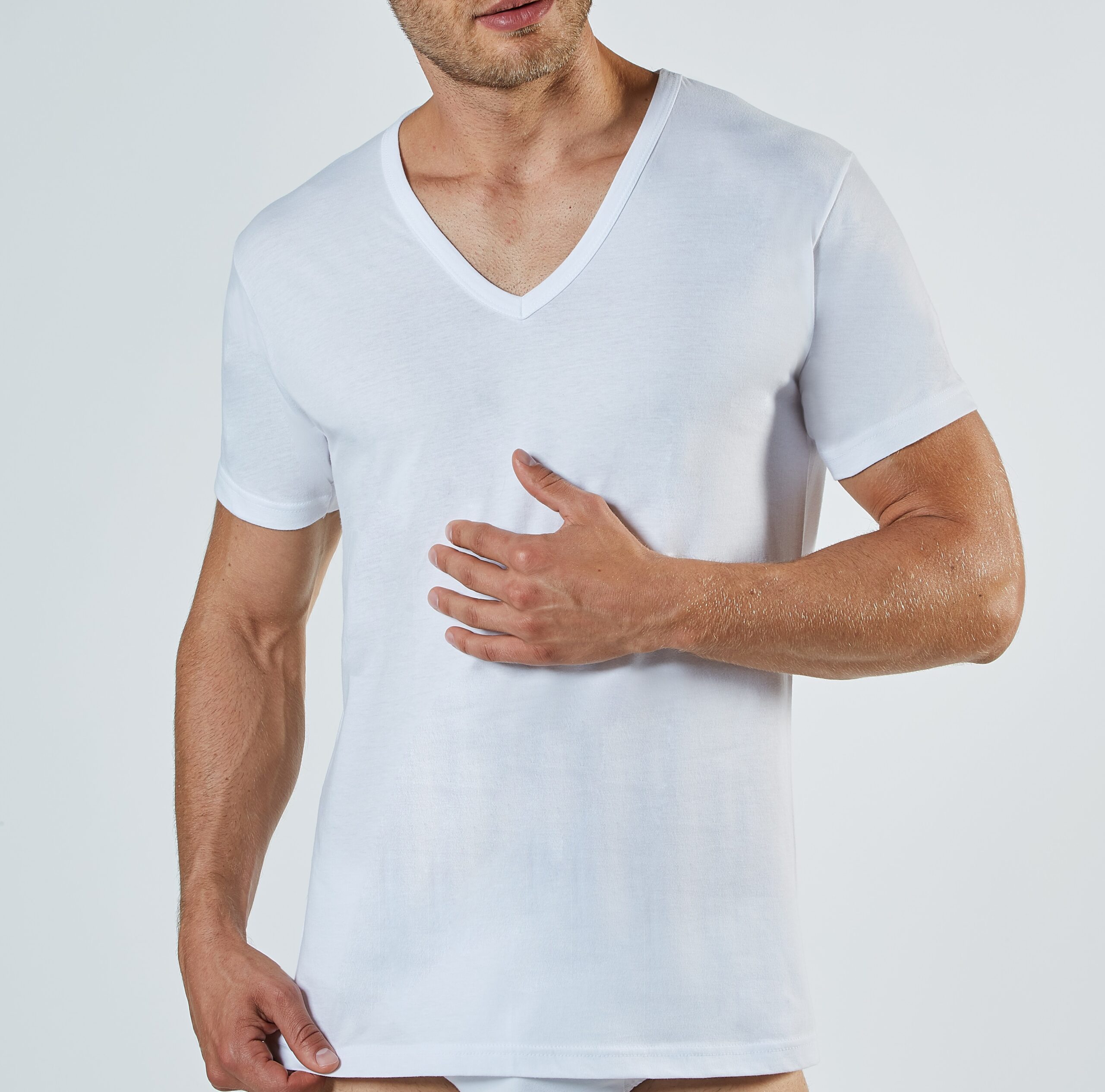 LIABEL – Maglia Scollo A “V” In Cotone Jersey – Bianco – Nero - immagine 2