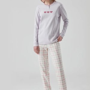 RAGNO – Pigiama Donna “Digital Hearts” In Caldo Cotone – Avorio