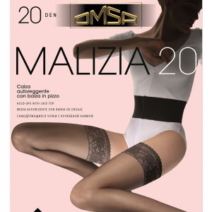 OMSA – Calza Autoreggente Con Pizzo 20 Denari – Nero – Beige Naturel – Daino