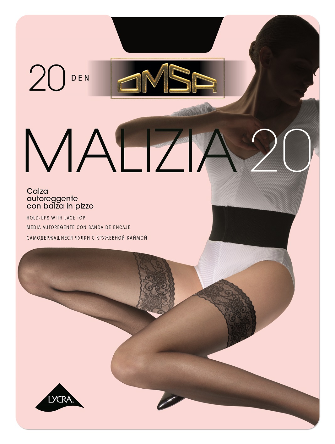 OMSA – Calza Autoreggente Con Pizzo 20 Denari – Nero – Beige Naturel – Daino