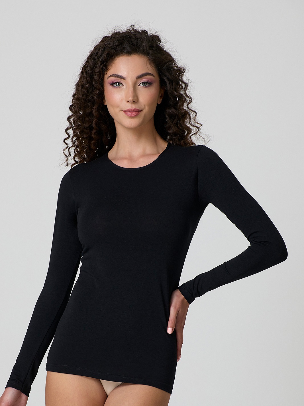 JADEA – Maglia Girocollo In Cotone Elastico a Manica Lunga - immagine 2