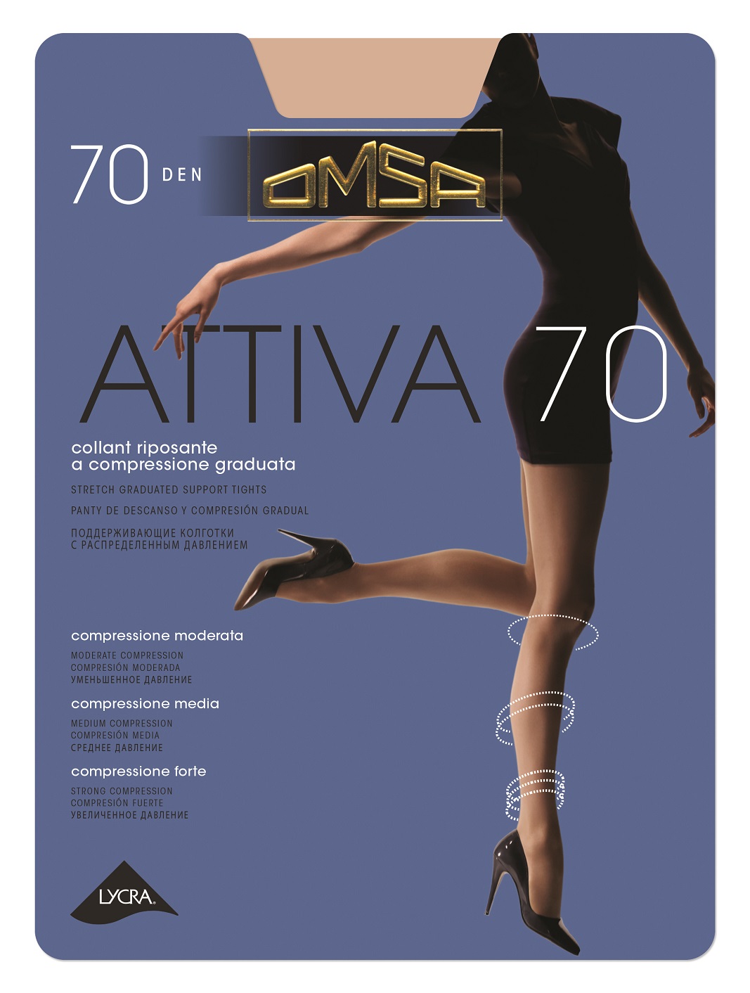 OMSA – Collant Riposante 70 Denari A Compressione Graduata – Nero – Daino – Fumo – Caramello - immagine 2