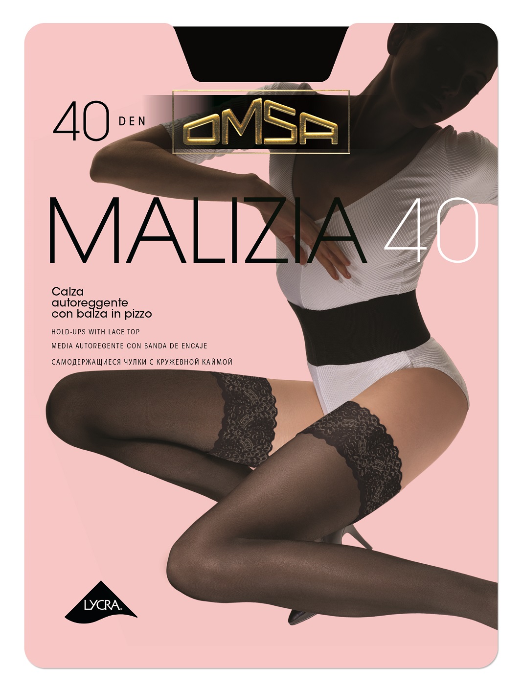 OMSA – Calze Autoreggenti Con Pizzo 40 Denari – Nero – Daino