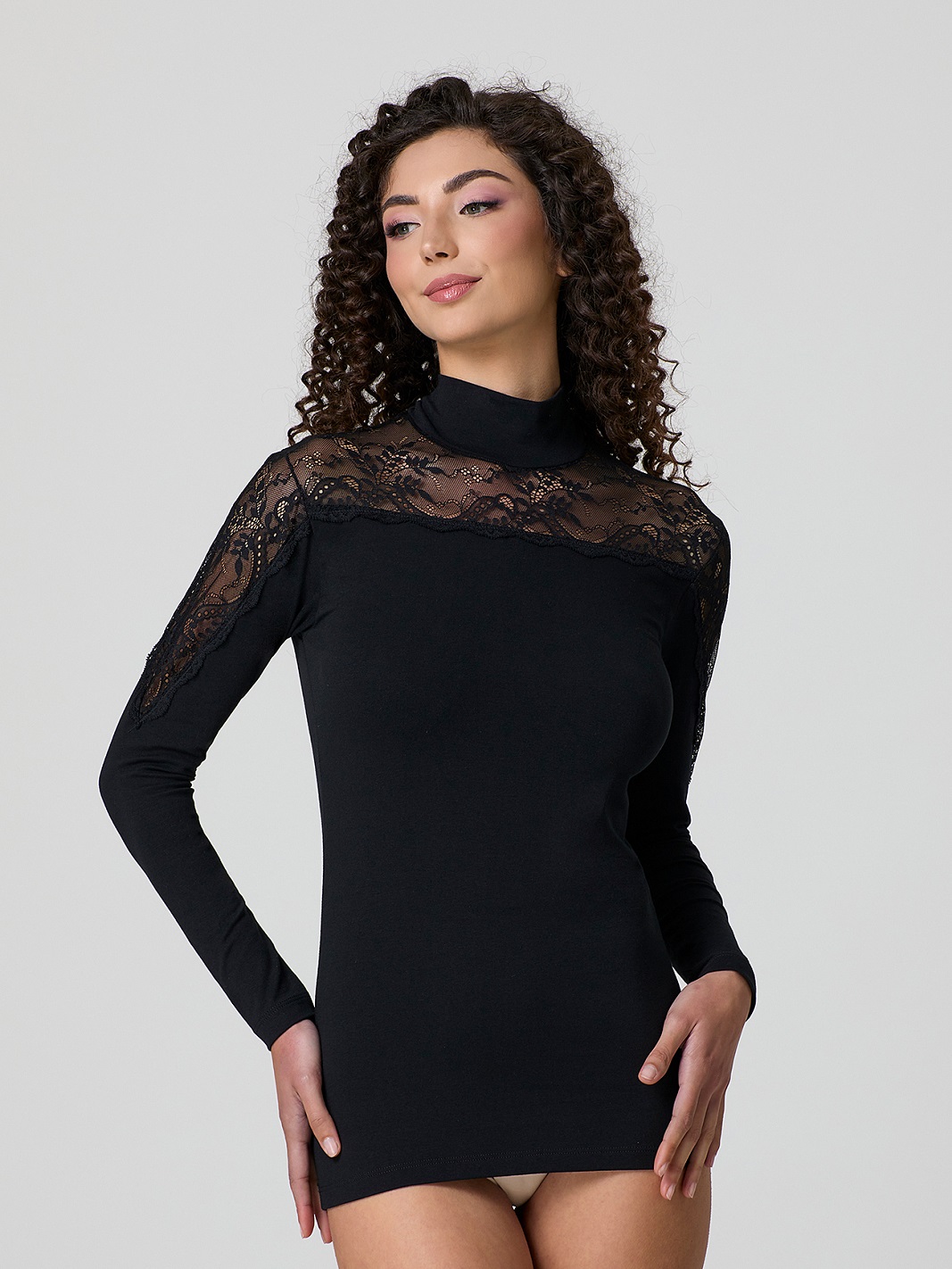 JADEA – Lupetto Sottogiacca Manica Lunga In Cotone Elasticizzato Con Pizzo - immagine 4