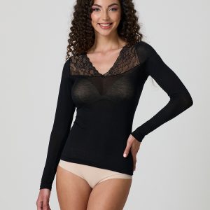 JADEA – Maglia Sottogiacca In Cashmere Con Scollo a V e Pizzo