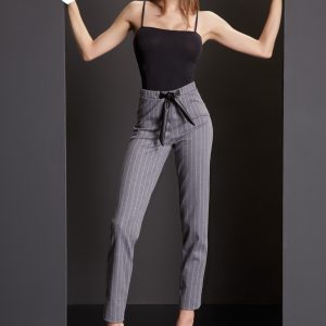 LOVEANDBRA – Jogger Gessato Con Cintura Similpelle – Grigio Melange