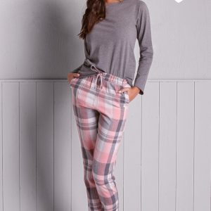 LOVEANDBRA -Pigiama Loungewear In Flanella – Grigio Mel/Rosa
