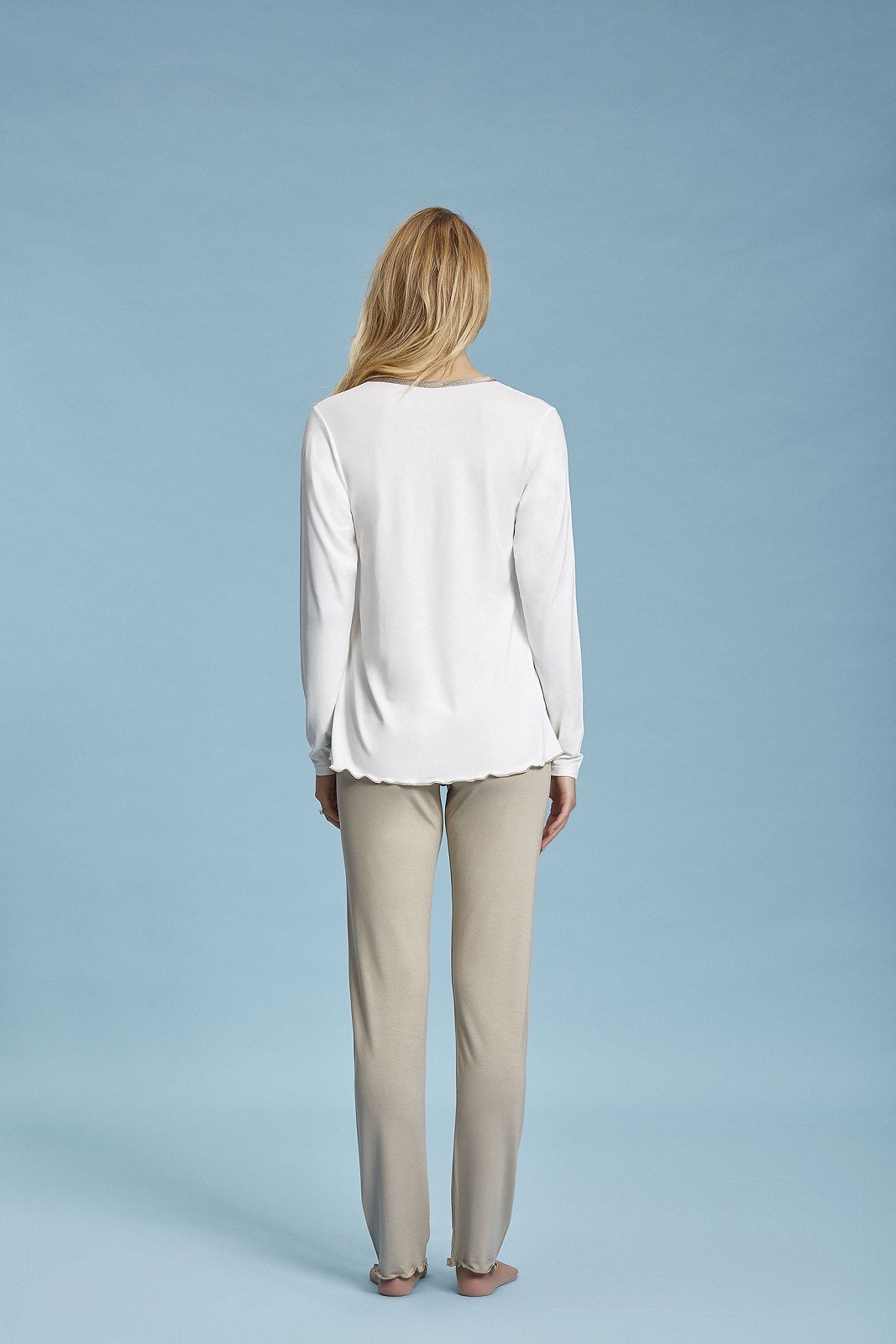 ANDRA – Pigiama Donna Manica Lunga Con Inserti In Raso - immagine 3