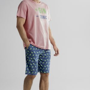 OFFICINA45 – Pigiama Corto In Cotone Jersey – Sunset/Blu – Grey Melange/Black