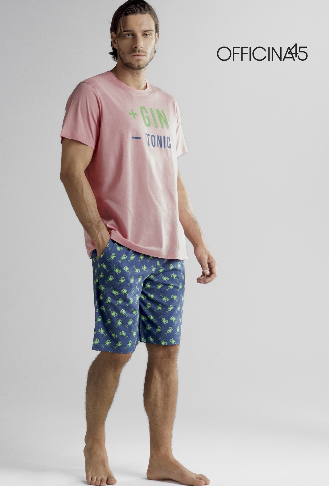 OFFICINA45 – Pigiama Corto In Cotone Jersey – Sunset/Blu – Grey Melange/Black - immagine 2