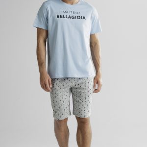 OFFICINA45 – Pigiama Corto In Cotone Jersey – Sky/Grey Melange – White/Sky