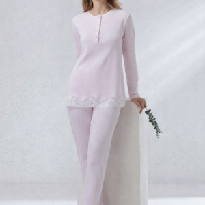 ANDRA – Pigiama Donna Serafino in Caldo Cotone con Pizzo