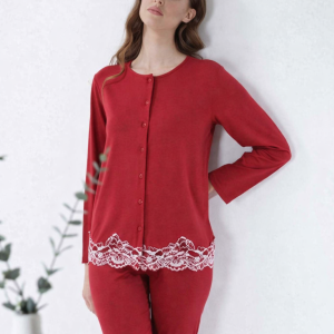 ANDRA – Pigiama Donna Aperto in Viscosa con Pizzo