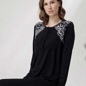 ANDRA – Pigiama Donna Serafino In Viscosa Con Pizzo