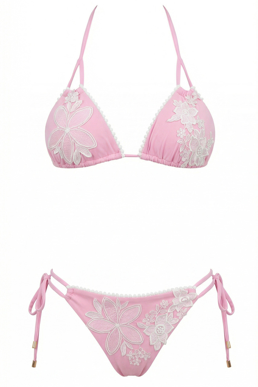 BIKINI A TRIANGOLO CON DETTAGLI FLOREALI IN PIZZO MISS BIKINI - immagine 2