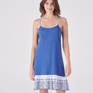 PIGIAMIAMOCI – Camicia Da Notte In Cotone Con Bretelline – Blu – Corallo