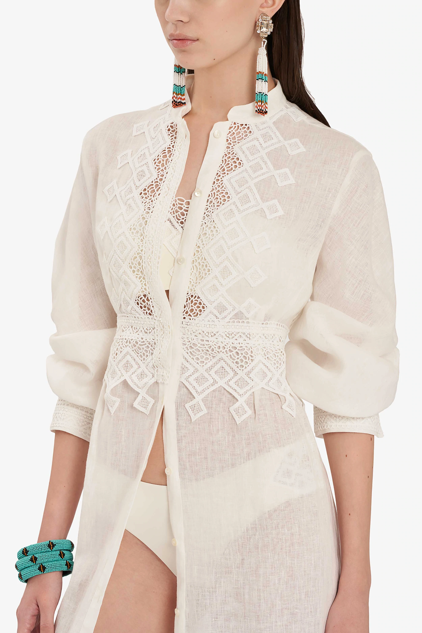 CHEMISIER LUNGO IN LINO E MACRAMè ERMANNO SCERVINO - immagine 5