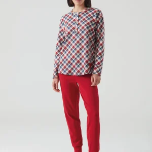 RAGNO – Pigiama Donna In Cotone Interlock Tartan – Lampone