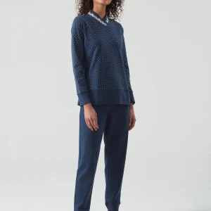 RAGNO – Pigiama Con Scollo “V” In Caldo Cotone – Marino