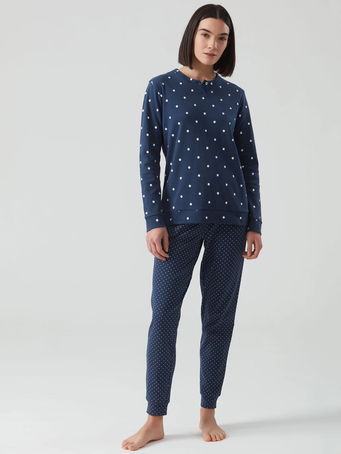 RAGNO – Pigiama Con Stampa A Pois In Caldo Cotone – Marino