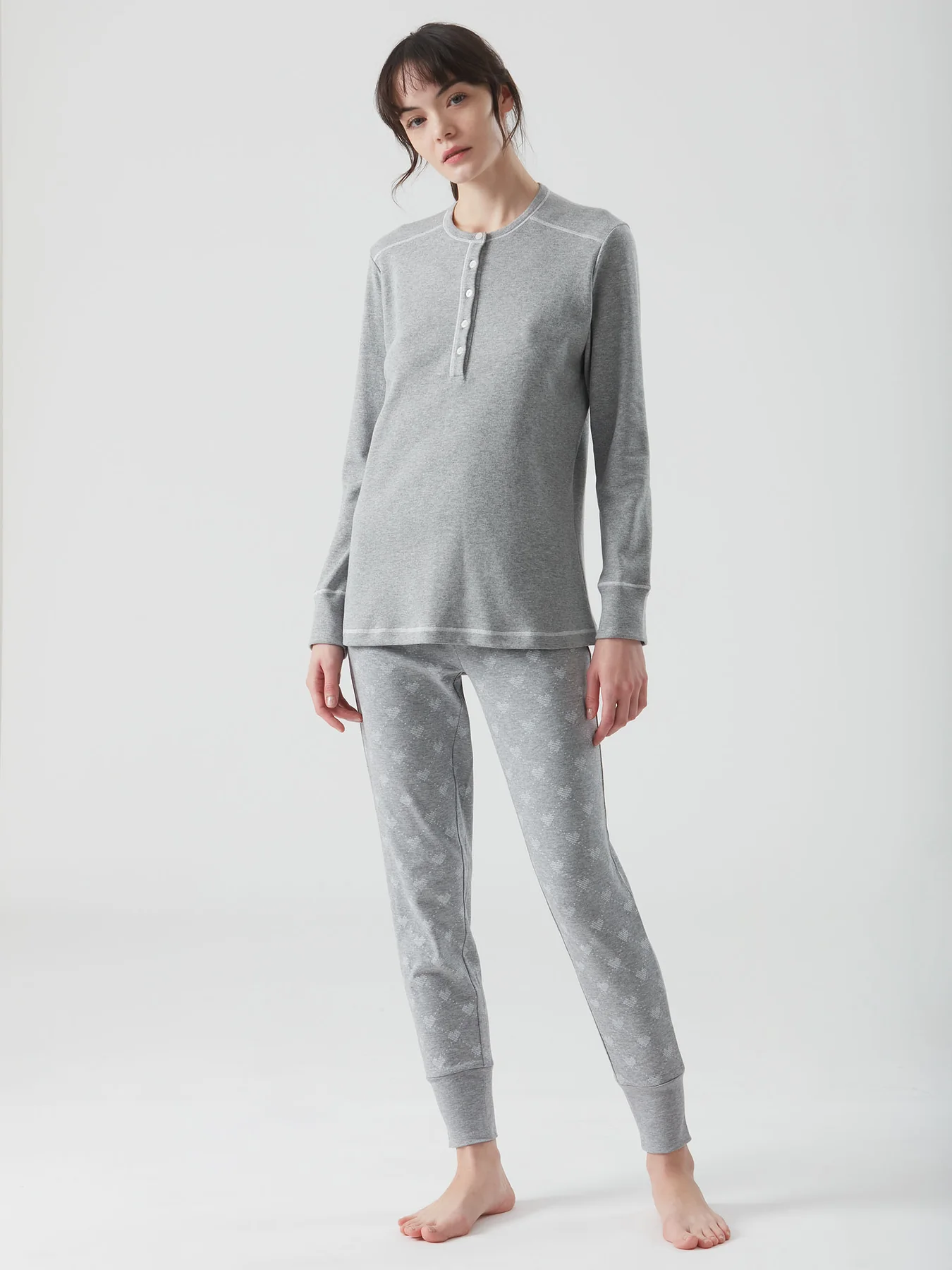 RAGNO – Pigiama In Caldo Cotone Con Stampa A Cuori – Grigio Mel.