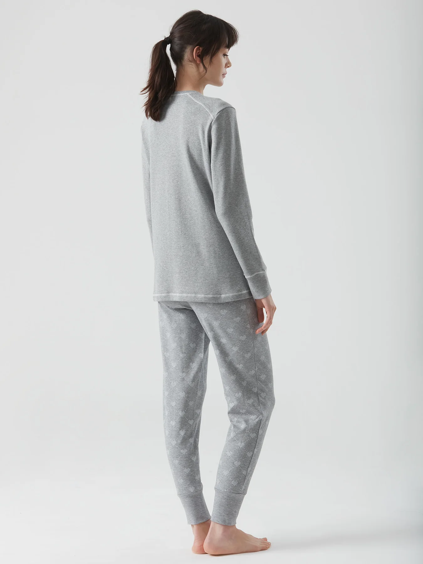 RAGNO – Pigiama In Caldo Cotone Con Stampa A Cuori – Grigio Mel. - immagine 4