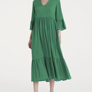 RAGNO – Abito Verde Lungo Estivo Da Donna In Viscosa Con Balze