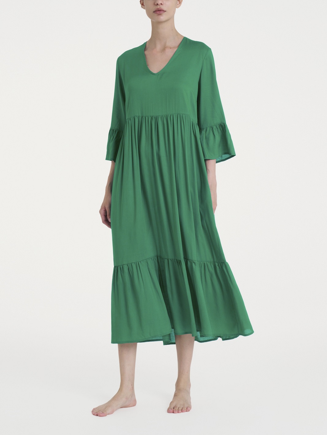 RAGNO – Abito Verde Lungo Estivo Da Donna In Viscosa Con Balze - immagine 2