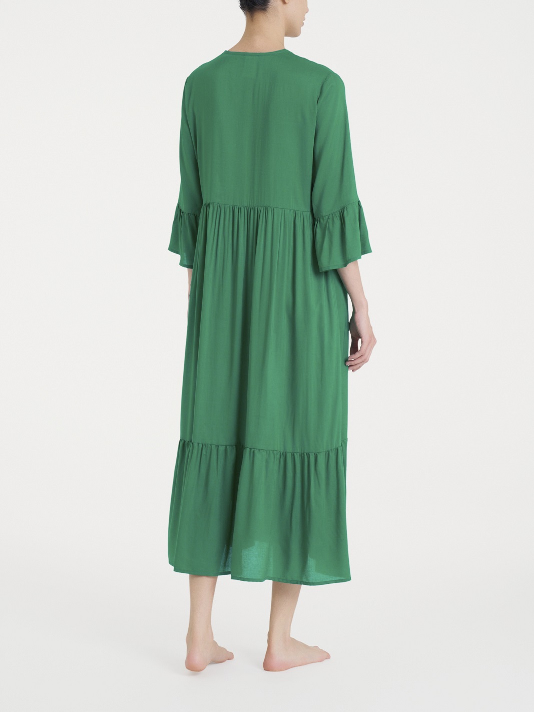 RAGNO – Abito Verde Lungo Estivo Da Donna In Viscosa Con Balze - immagine 3