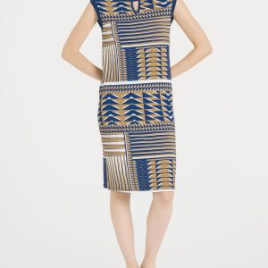 RAGNO – Abito Smanicato Da Donna In Viscosa Elasticizzata Con Fantasia Geometrica