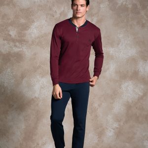 ENRICO COVERI – Pigiama In Caldo Cotone Con Polsini – Bordeaux – Blu – Grigio