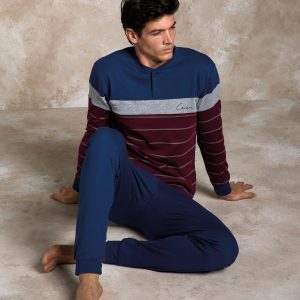 ENRICO COVERI – Pigiama In Caldo Cotone Con Polsini – Bordeaux – Grigio