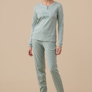 NOIDINOTTE – Pigiama Donna In Caldo Cotone Con Cuoricini Tono Su Tono – Verde – Rosa