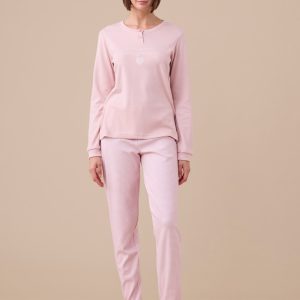 NOIDINOTTE – Pigiama Donna In Caldo Cotone Con Pantalone Pied De Poule – Lilla – Celeste