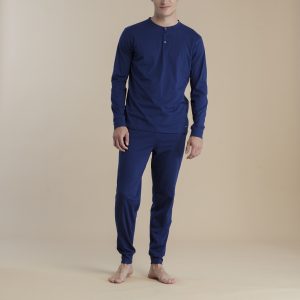 NOIDINOTTE – Pigiama Uomo Lungo In Cotone Pantalone Con Polsini – Blu Navy – Grigio