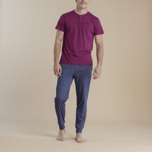 NOIDINOTTE – Pigiama Uomo Tris In Cotone Con Pantalone Corto E Lungo – Prugna – Ottanio