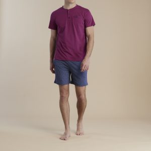 NOIDINOTTE – Pigiama Uomo Corto In Cotone – Prugna – Ottanio