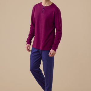 NOIDINOTTE – Pigiama Uomo In Caldo Cotone Con Pantalone a Pois – Bordeaux – Verde