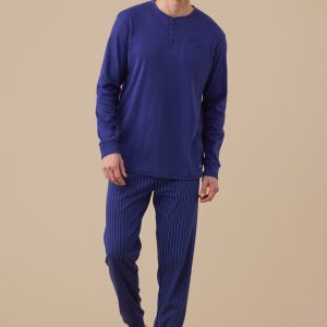 NOIDINOTTE – Pigiama Uomo Caldo Cotone Con Polsini – Blu – Grigio