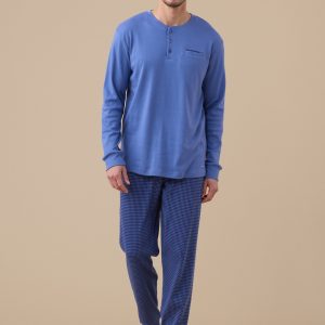 NOIDINOTTE – Pigiama Uomo Caldo Cotone Con Polsino – Blu Avio – Blu Navy