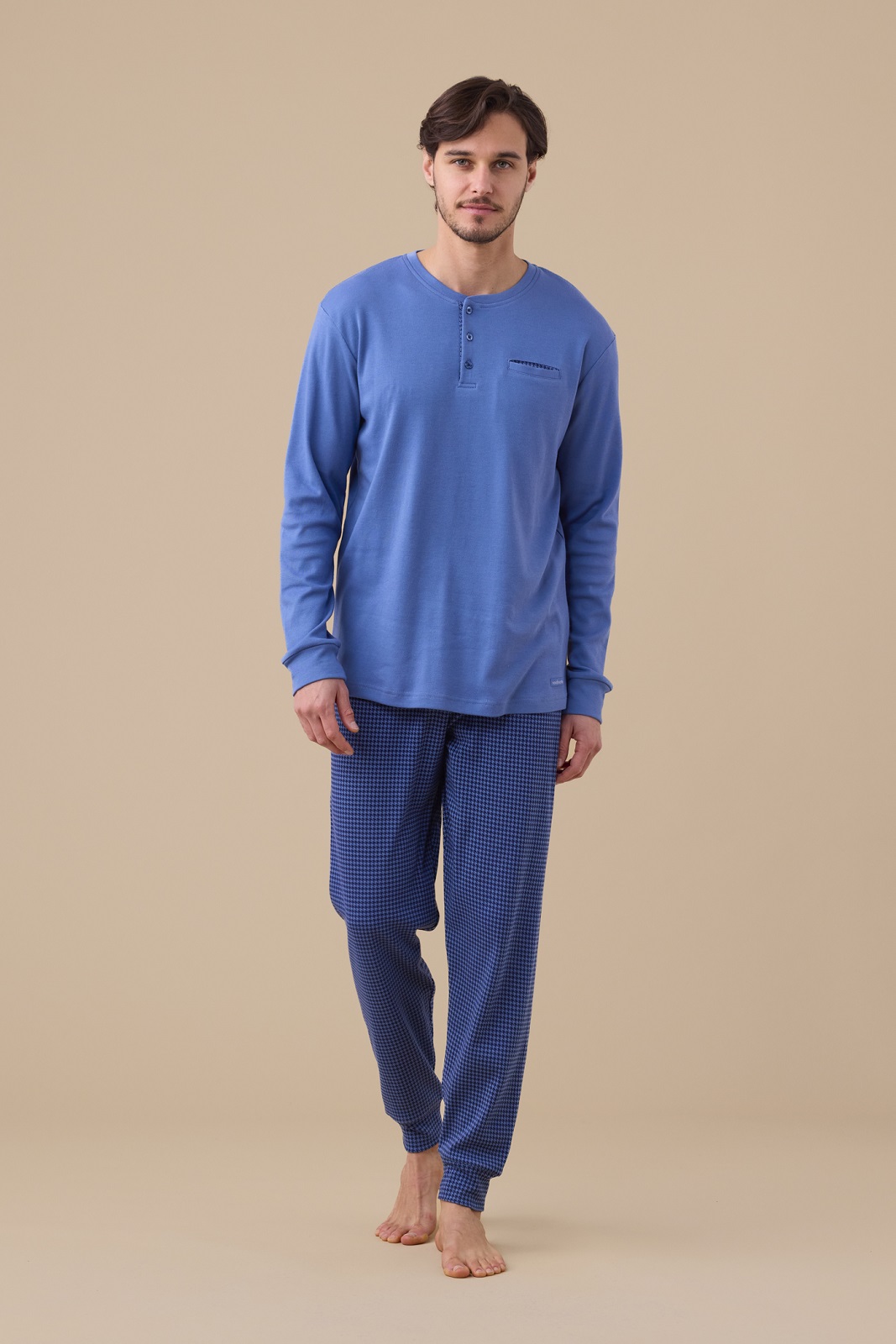 NOIDINOTTE – Pigiama Uomo Caldo Cotone Con Polsino – Blu Avio – Blu Navy - immagine 2