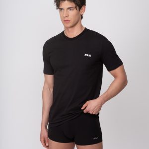 FILA – T-Shirt Intima Uomo In Cotone Nero – 2 Pack