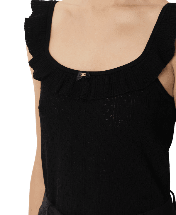 Top in maglia con ricami à jour e ruche – Elisabetta Franchi - immagine 3