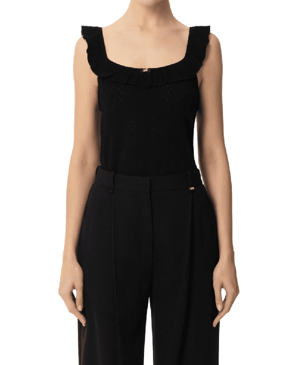 Top in maglia con ricami à jour e ruche – Elisabetta Franchi - immagine 2