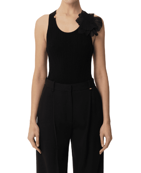 Canotta a costine con fiore – Elisabetta Franchi - immagine 2