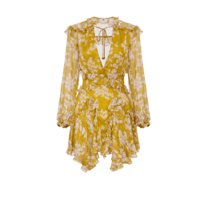 Abito stampato in voile di seta con ruches – Elisabetta Franchi