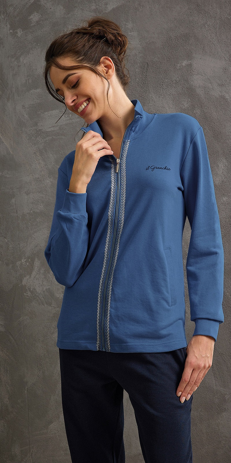 IL GRANCHIO – Tuta Homewear Donna In Cotone Felpato Con Felpa Full Zip - immagine 2
