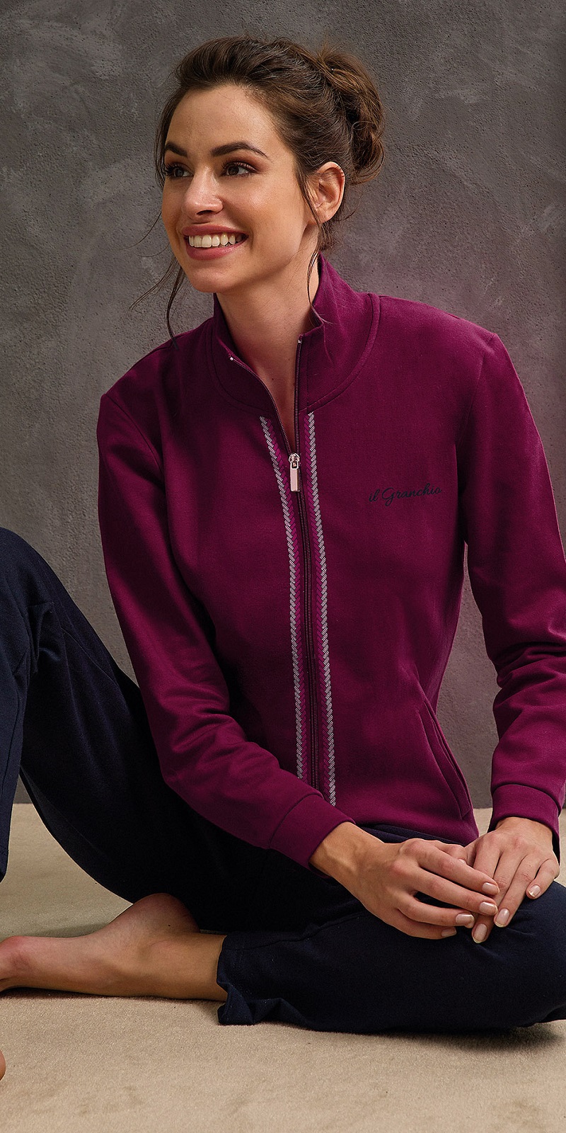 IL GRANCHIO – Tuta Homewear Donna In Cotone Felpato Con Felpa Full Zip - immagine 3