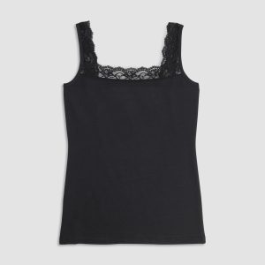 COTONELLA – Canotta In Tessuto Bielastico Con Inserti In Pizzo – Nero – Beige – Bianco